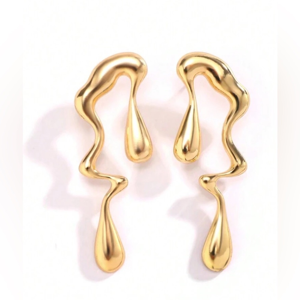 ✨Gold Abstract Drop Earrings - Picture 2 of 3